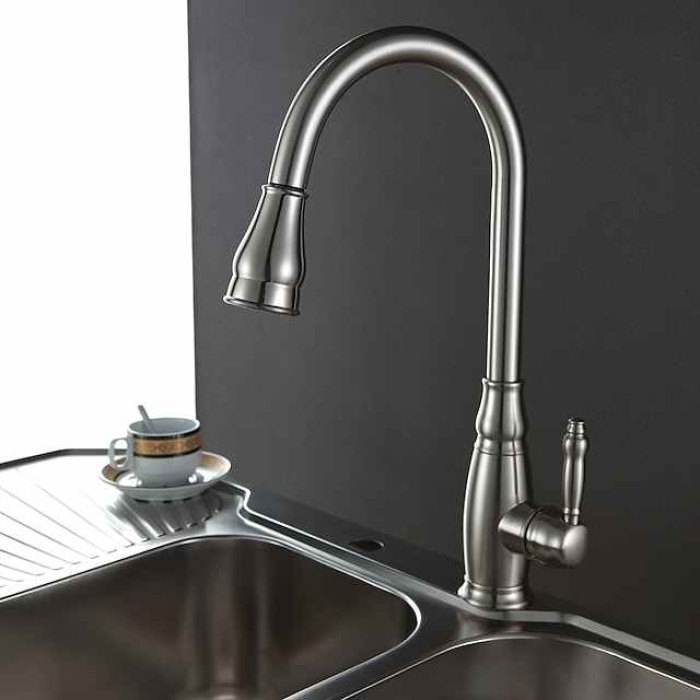 Kitchen Sink Mixer Faucet with Pull Out Sprayer, High Arc Brass Silver/Coffee Single Handle One Hole Oil-rubbed Bronze Pull Down Tall Kitchen Taps with Hot and Cold Water Hose