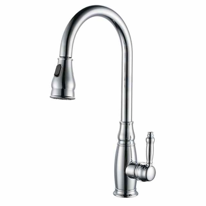 Kitchen Sink Mixer Faucet with Pull Out Sprayer, High Arc Brass Silver/Coffee Single Handle One Hole Oil-rubbed Bronze Pull Down Tall Kitchen Taps with Hot and Cold Water Hose