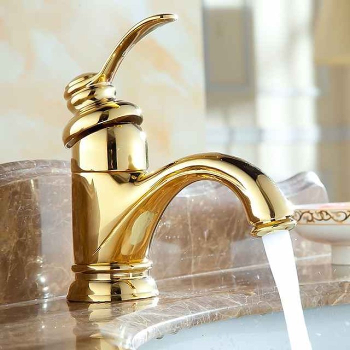 Single Handle Bathroom Faucet,Brass One Hole Waterfall/Centerset, Brass Traditional Bathroom Sink Faucet Contain with Cold and Hot Water