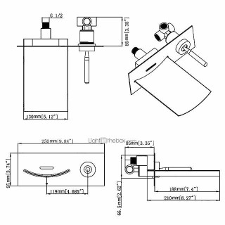 Wall Mounted Bathroom Sink Faucet,Single Handle Two Holes LED  Waterfall Contemporary Chromium Plating Bath Taps with Hot and Cold Water