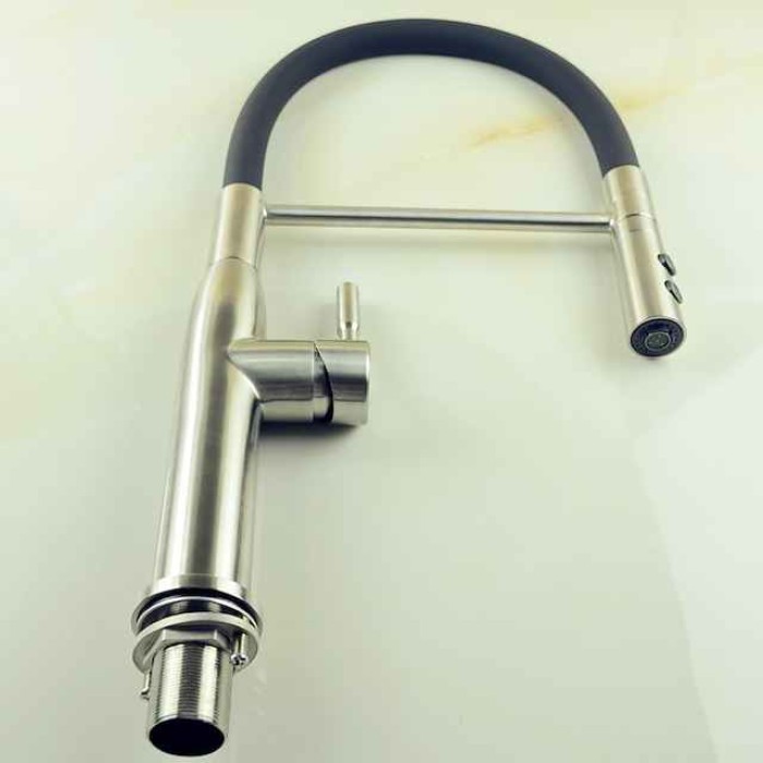 Single Handle Kitchen Faucet,One Hole Brushed Pull-out/Pull-down Rotatable Vessel Stainless Steel Contemporary Kitchen Taps with Cold and Hot Water