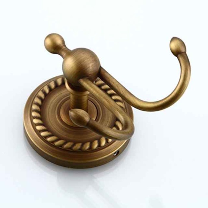 Bath Accessory Set Include Toilet Paper Holder and Robe Hook Antique Brass Wall Mounted 2 pcs