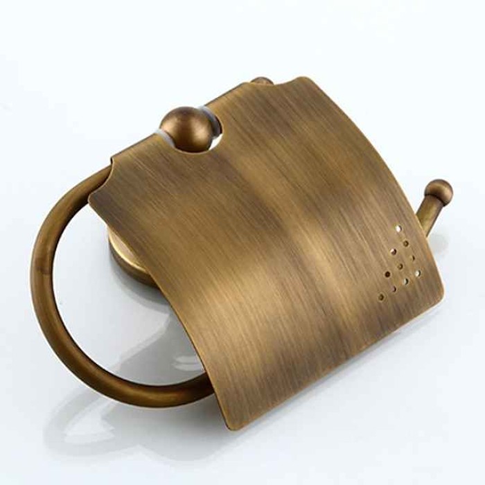 Bath Accessory Set Include Toilet Paper Holder and Robe Hook Antique Brass Wall Mounted 2 pcs