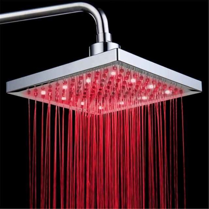 LED Tricolor Luminous Color Top Spray Shower Head With  Temperature /9 Inch Water Booster Top Spray (ABS Plating)