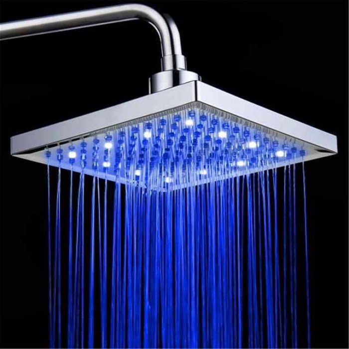 LED Tricolor Luminous Color Top Spray Shower Head With  Temperature /9 Inch Water Booster Top Spray (ABS Plating)