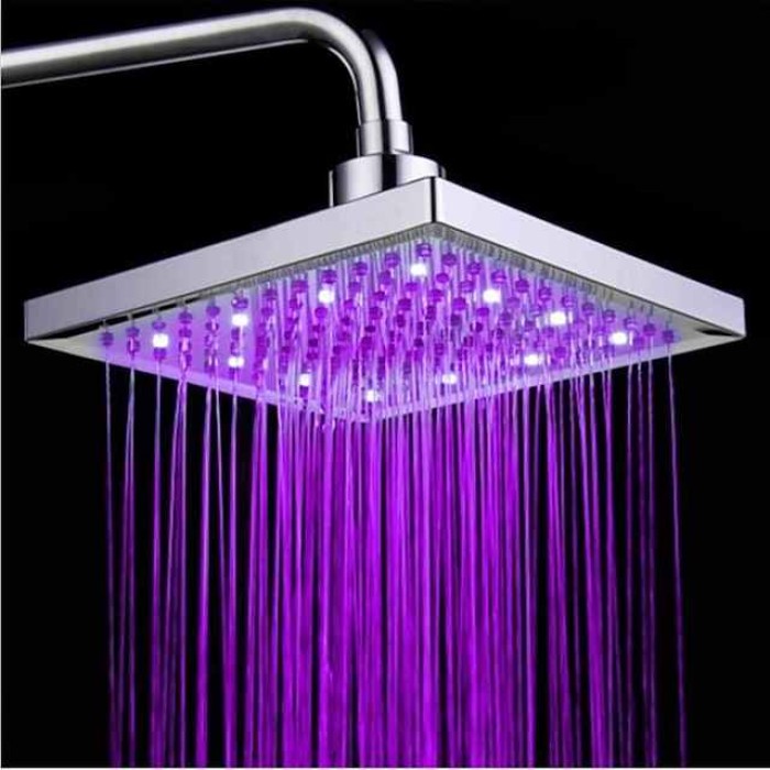 LED Tricolor Luminous Color Top Spray Shower Head With  Temperature /9 Inch Water Booster Top Spray (ABS Plating)