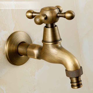 Washing Machine Tap, Outdoor Faucet,Retro Style Single Handle Wall Mounted One Hole Centerset, Superior Quality Antique Brass Faucets