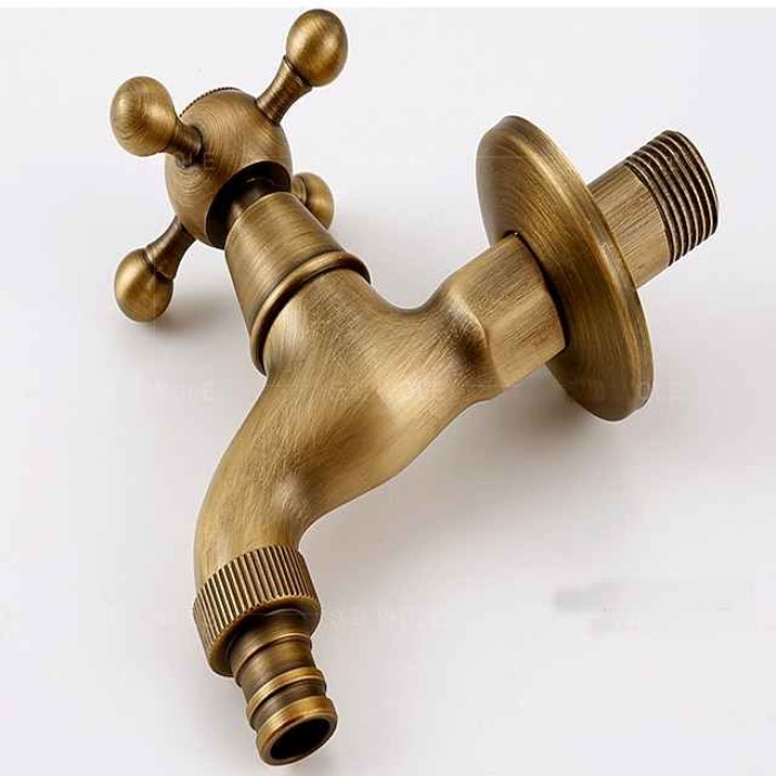 Washing Machine Tap, Outdoor Faucet,Retro Style Single Handle Wall Mounted One Hole Centerset, Superior Quality Antique Brass Faucets