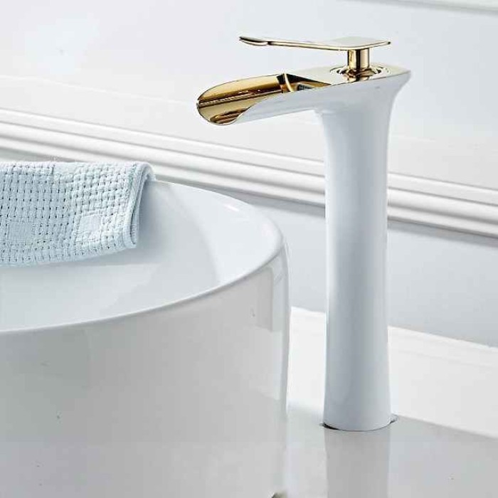 Bathroom Sink Faucet,Brass Waterfall Centerset Single Handle One Hole Bath Taps