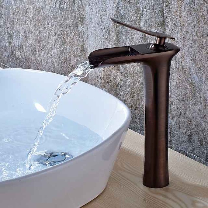 Bathroom Sink Faucet,Brass Waterfall Centerset Single Handle One Hole Bath Taps