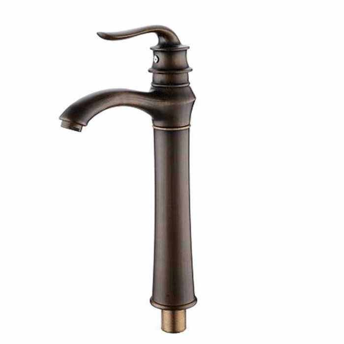 Brass Bathroom Sink Faucet,Waterfall Antique Brass Widespread Water Flow Single Handle One Hole Bath Taps with Hot and Cold Switch