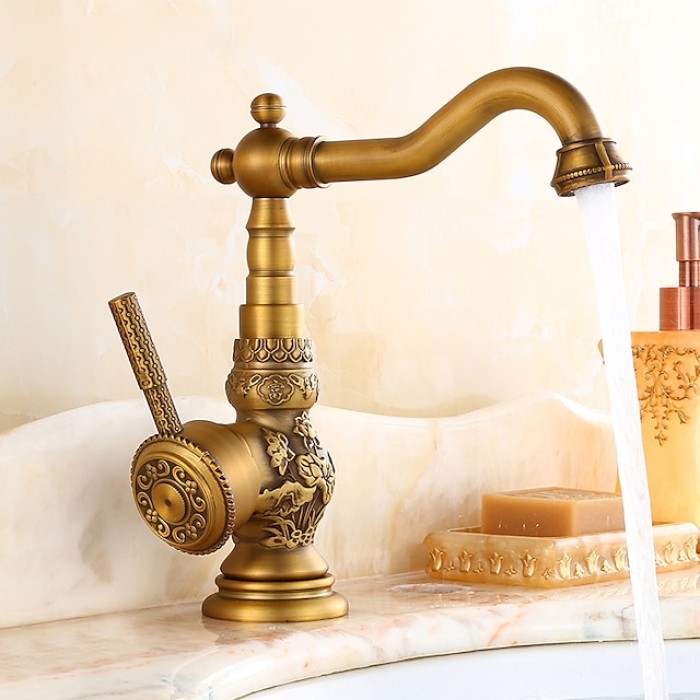 Bathroom Sink Faucet,Brass Single Handle One Hole Standard Spout Brass Finish Bath Taps With Hot and Cold Water