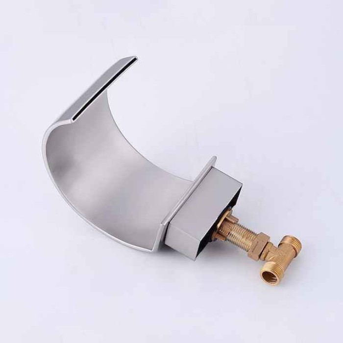 Bathroom Sink Faucet,Silvery Two Handles Three Holes Deluxe Waterfall Brush Polished Widespread Brass Bathroom Sink Faucet With Cold and Hot Switch