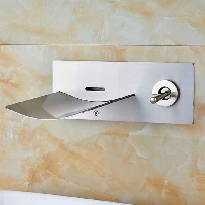 Bathroom Sink Faucet - LED / Wall Mount / Waterfall Brushed Wall Mounted Two Holes / Single Handle Two HolesBath Taps