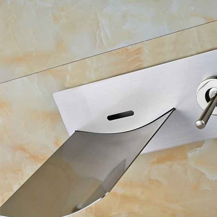 Bathroom Sink Faucet - LED / Wall Mount / Waterfall Brushed Wall Mounted Two Holes / Single Handle Two HolesBath Taps