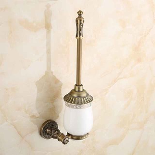 Toilet Brush with Holder,Antique Brass Ceramics Wall Mounted Rubber Painted Toilet Bowl Brush and Holder for Bathroom