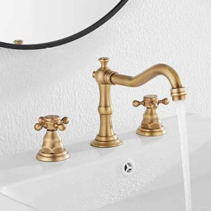 Bathroom Sink Faucet,Widespread Two Handle Three Holes, Brass Bath Taps, Brass Bathroom Sink Faucet Contain with Cold and Hot Water