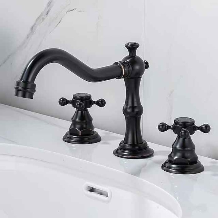 Bathroom Sink Faucet,Widespread Two Handle Three Holes, Brass Bath Taps, Brass Bathroom Sink Faucet Contain with Cold and Hot Water