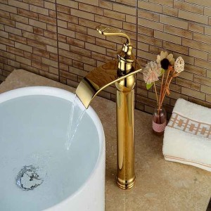 Bathroom Sink Faucet - Waterfall Ti-PVD Centerset Single Handle One HoleBath Taps / Brass