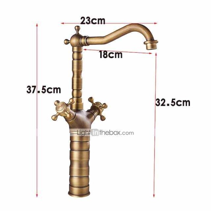 Antique Copper Faucet with Drain,Pre Rinse Rotatable Widespread Centerset Two Handles One Hole Bath Taps with Hot and Cold Switch