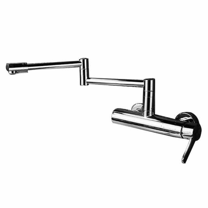 2 Hole Pot Filler Sink Mixer Kitchen Faucet Chrome, Wall Mounted Kitchen taps Brass Folding Kitchen Tap with Cold and Hot Hose, Double Joint Swing Arm Foldable Vessel Water Tap