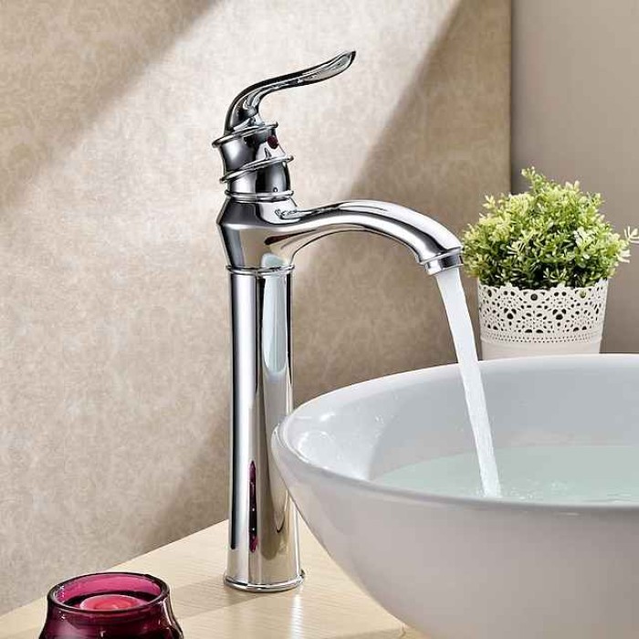 Brass Bathroom Sink Faucets,Single Handle One Hole Chrome Finish Bath Tap with Cold and Hot Switch