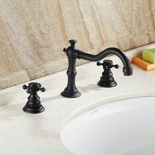 Antique Copper Bathroom Sink Faucet,Widespread Oil-rubbed Bronze Centerset Two Handles Three Holes Bath Taps with Hot and Cold Switch