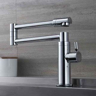 Foldable Kitchen Faucet Cold Water Only, Rotatable Kitchen  Brass Taps Chrome Single Handle One Hole Kitchen Sink Faucet