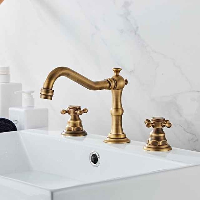 Widespread Bathroom Sink Faucet,Two Handle Three Holes, Brass ORB Bathroom Sink Faucet Contain with Supply Lines and Drain Plug and Hot/Cold Switch