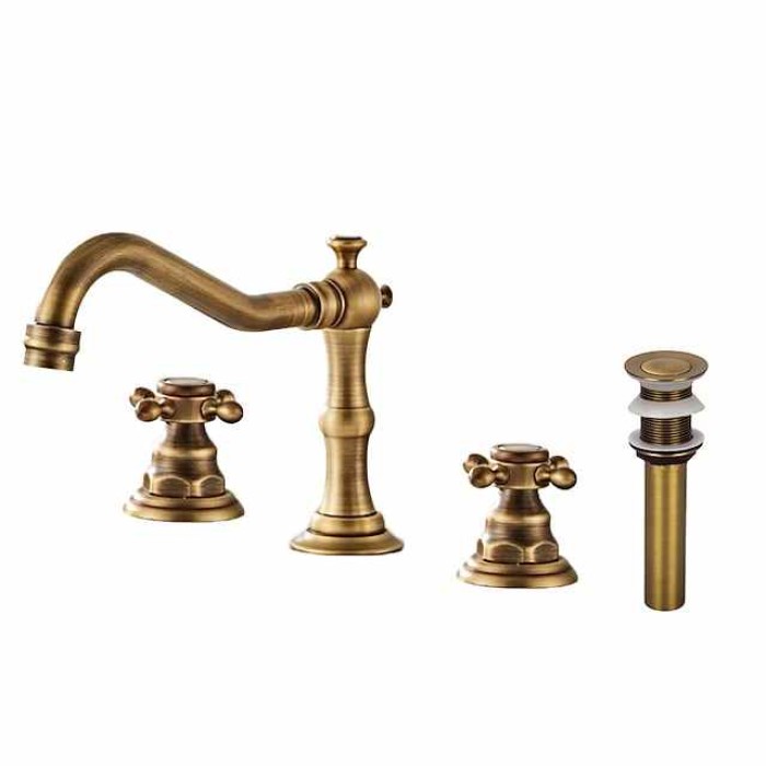 Widespread Bathroom Sink Faucet,Two Handle Three Holes, Brass ORB Bathroom Sink Faucet Contain with Supply Lines and Drain Plug and Hot/Cold Switch