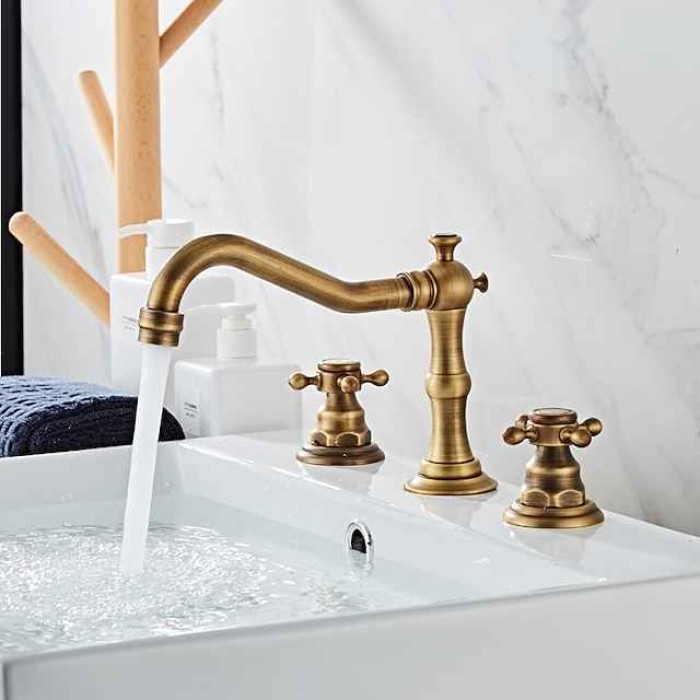 Bathroom Sink Faucet,Widespread Two Handle Three Holes, Brass Chrome Bathroom Sink Faucet Contain with Supply Lines and Drain Plug and Hot/Cold Switch