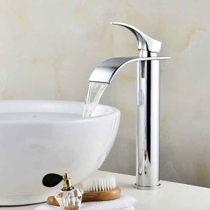 Bathroom Sink Faucet Modern Style Single Handle Chrome Waterfall Stainless Steel Contemporary Bathroom Faucet Adjustable to Cold and Hot Water Silvery