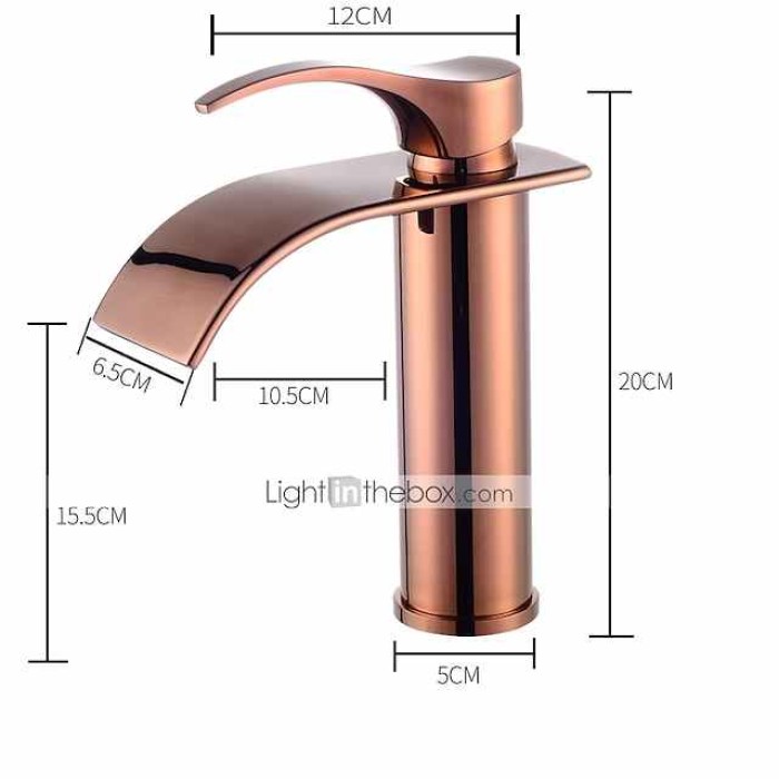 Bathroom Sink Faucet,Modern Style Single Handle Rose Golden One Hole Waterfall,Oil-rubbed Cooper with Drain and Brass Faucet Body with Hot and Cold Water and Pop-up Drain