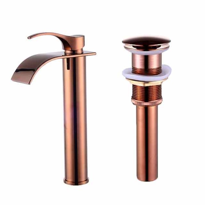 Bathroom Sink Mixer Faucet Tall with Drain, Basin Vessel Tap Ceramic Valve Single Handle Deck Mounted ORB/Rose Gold/Bursh Nickel