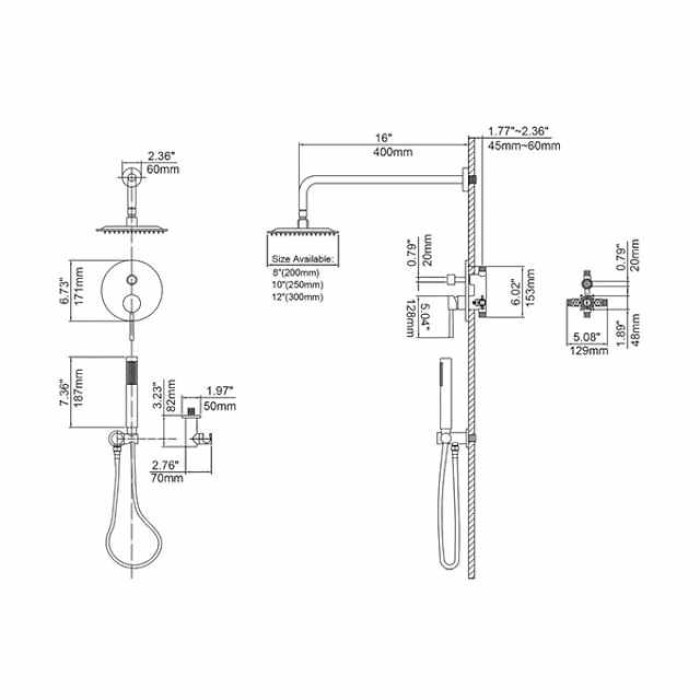 Round Shower System Faucet Set Rainfall Shower Head 8 inch,  Rough In Valve and Trim Kit Combo Kit, High Pressure Heldhead Wall Mounted for Bath Bathroom