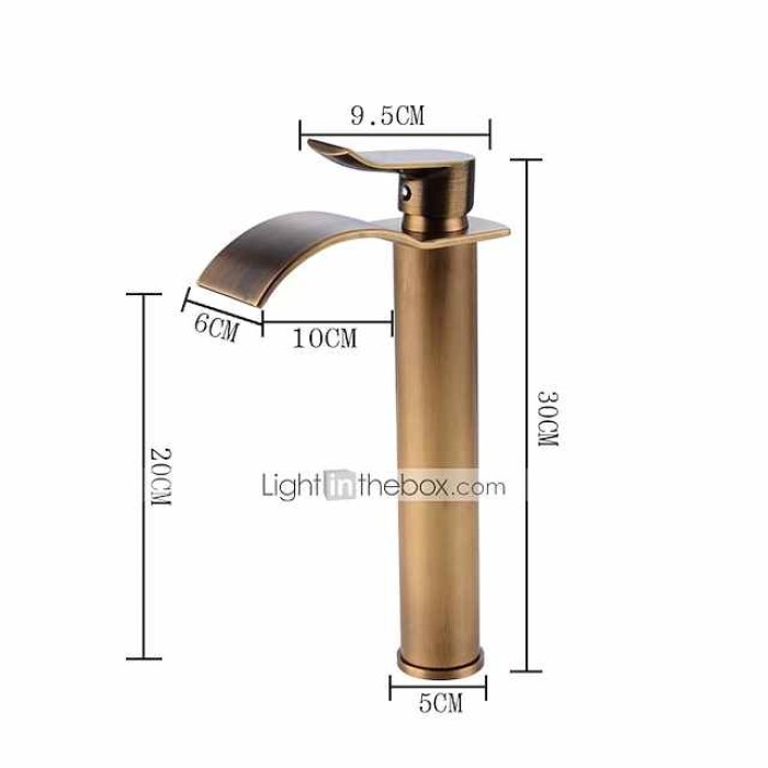 Antique Copper Bathroom Sink Faucet,Golden Waterfall Single Handle One Hole Bath Taps with Hot and Cold Water Switch