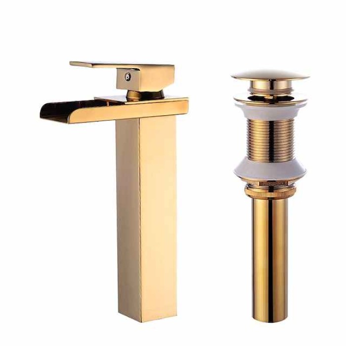 Faucet Set - Waterfall Gold Centerset Single Handle One HoleBath Taps