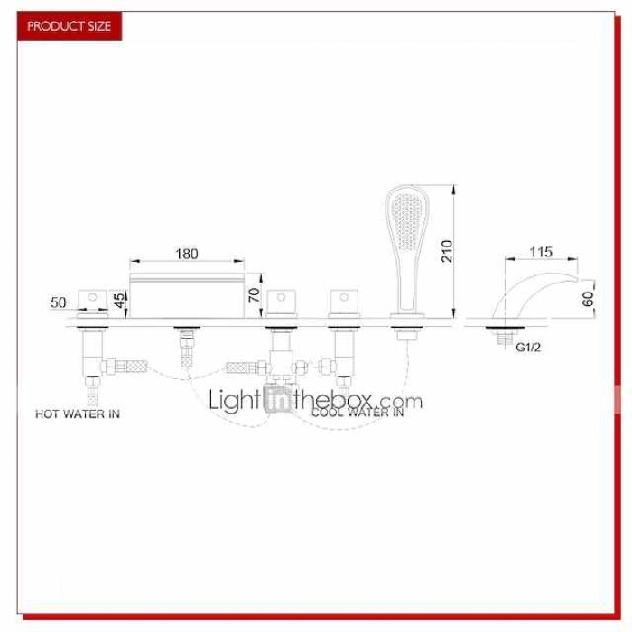 Contemporary Style Bathtub Faucet,LED Chrome Roman Tub Brass Valve Three Handles Five Holes Waterfall Bath Shower Mixer Taps with Hot and Cold Switch