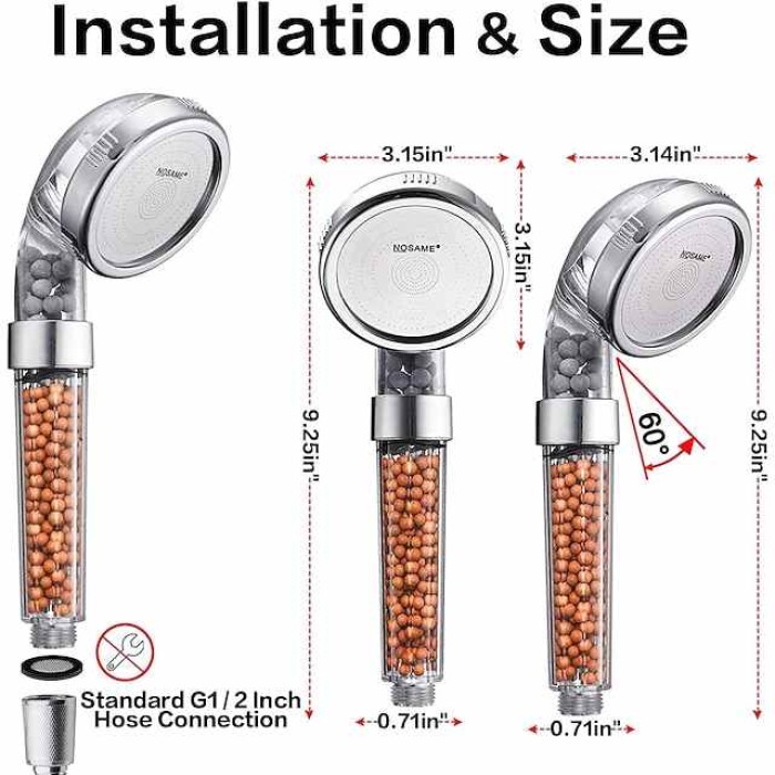 Stainless Steel Shower Head, Filter Filtration High Pressure Water Saving 3 Mode Function Spray Handheld Showerheads for Dry Skin & Hair