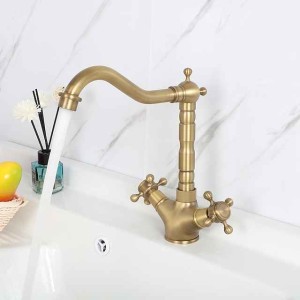 Single Handle Kitchen Faucet Antique Brass One Hole Rotatable Standard Spout/Tall/­High Arc, Brass Antique/COD Kitchen Faucet with Supply Lines / Adjustable to Cold and Hot Water