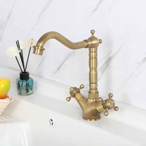 Single Handle Kitchen Faucet Antique Brass One Hole Rotatable Standard Spout/Tall/­High Arc, Brass Antique/COD Kitchen Faucet with Supply Lines / Adjustable to Cold and Hot Water