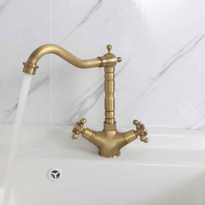 Single Handle Kitchen Faucet Antique Brass One Hole Rotatable Standard Spout/Tall/­High Arc, Brass Antique/COD Kitchen Faucet with Supply Lines / Adjustable to Cold and Hot Water