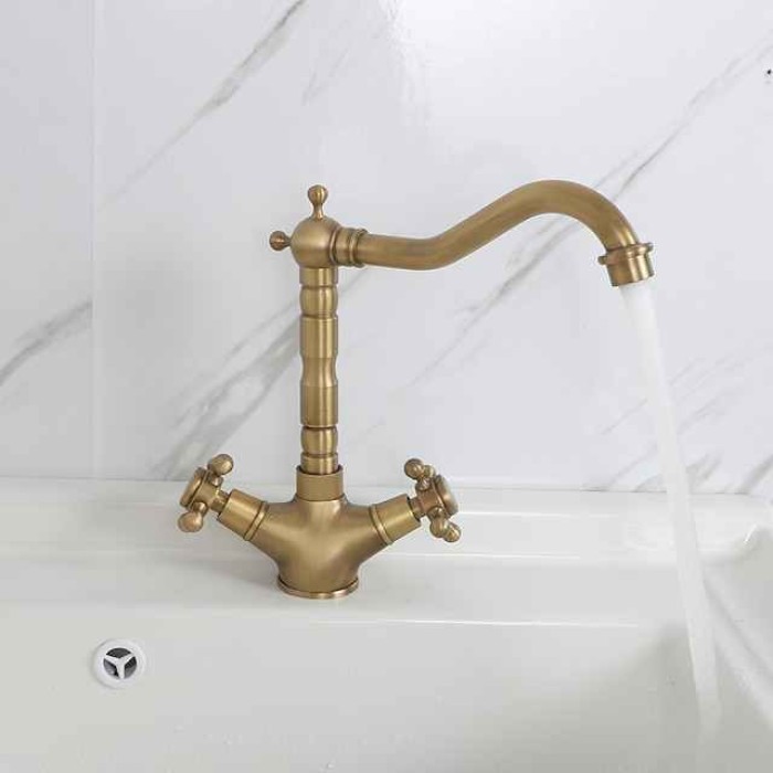 Single Handle Kitchen Faucet Antique Brass One Hole Rotatable Standard Spout/Tall/­High Arc, Brass Antique/COD Kitchen Faucet with Supply Lines / Adjustable to Cold and Hot Water