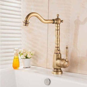 Kitchen Sink Mixer Faucet, 360 Swivel Single Handle Spring Kitchen Taps Deck Mounted, One Hole Brass Kitchen Sink Faucet Water Vessel Taps Retro Vintage