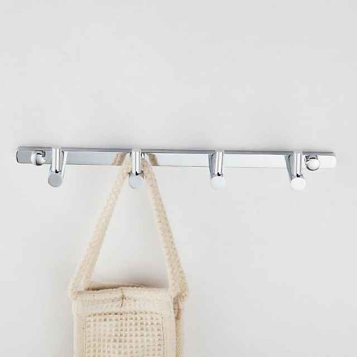 Brass Robe Hook Wall Mount Entryway Storage Rack for Jackets Coats Hats Scarves - 4 Hooks Contemporary Chrome