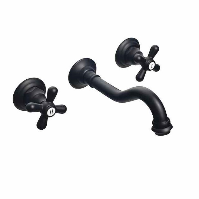 Bathroom Wall Mounted Sink Faucet,Industrial Style Brass Widespread Oil-rubbed Bronze Two Handles Three Holes Bath Taps with Hot and Cold Water