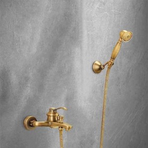 Shower Faucet,Antique Brass Shower Faucet Set,Wall Mounted Rainfall Single Handle Two Holes Shower Mixer Taps with Hot and Cold Switch