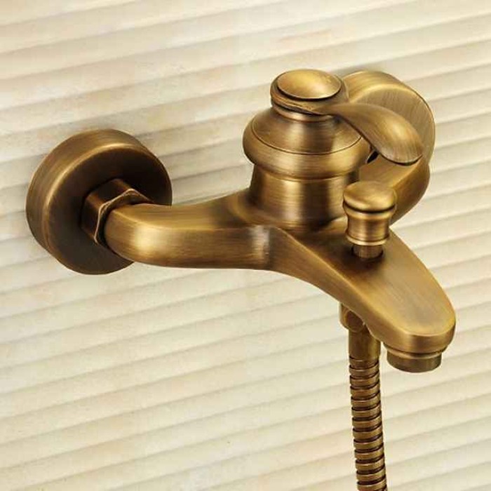 Shower Faucet,Antique Brass Shower Faucet Set,Wall Mounted Rainfall Single Handle Two Holes Shower Mixer Taps with Hot and Cold Switch