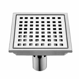 6 inch Square Shower Floor Drain Set, Removable Stainless Steel Cover Tile Insert Grate, Hair Catcher Strainer with Seal and Lifting Hook Bathroom