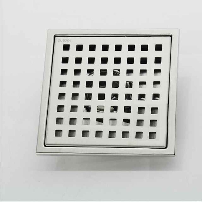 6 inch Square Shower Floor Drain Set, Removable Stainless Steel Cover Tile Insert Grate, Hair Catcher Strainer with Seal and Lifting Hook Bathroom